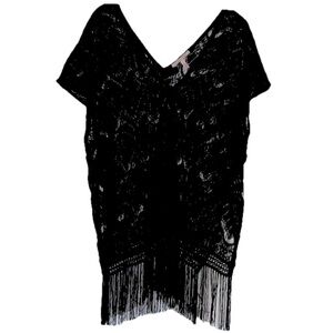VS 🏝️ Victoria’s Secret Crochet Black Lace Fringe Kimono Cover Up